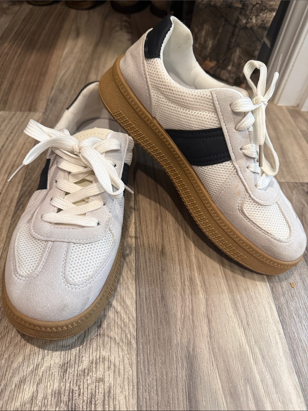 Cream Suede & Mesh Sneakers with Black Stripe
